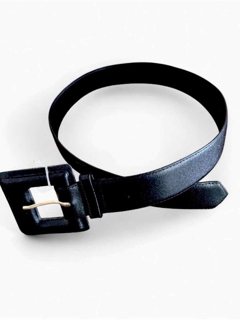 80s Wide Black Leather Belt with Square Buckle
